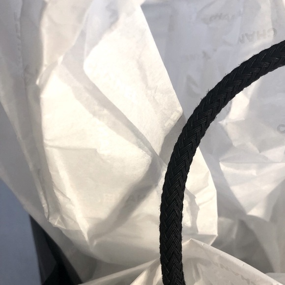 Sold!! Chanel Black Paper Shopping Storage Gift Bag + Ribbon & Paper - Picture 6 of 7